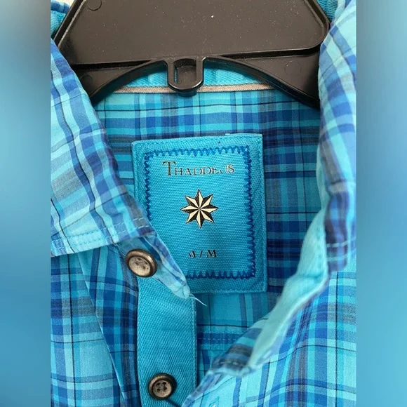 Thaddeus Men Blue Plaid Long Sleeve Button Down Shirt Size M - Picture 2 of 3